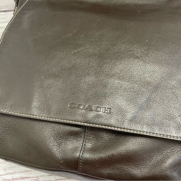 Coach Heritage Web Leather Map Messenger Bag Crossbody Brown with Striped Strap - Picture 3 of 14